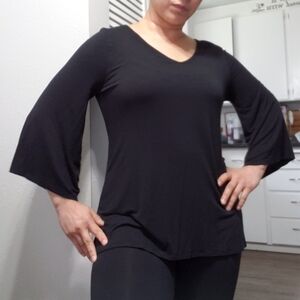 Soft Surroundings WomensTop Bell Sleeve V Neck, Color black, Size M